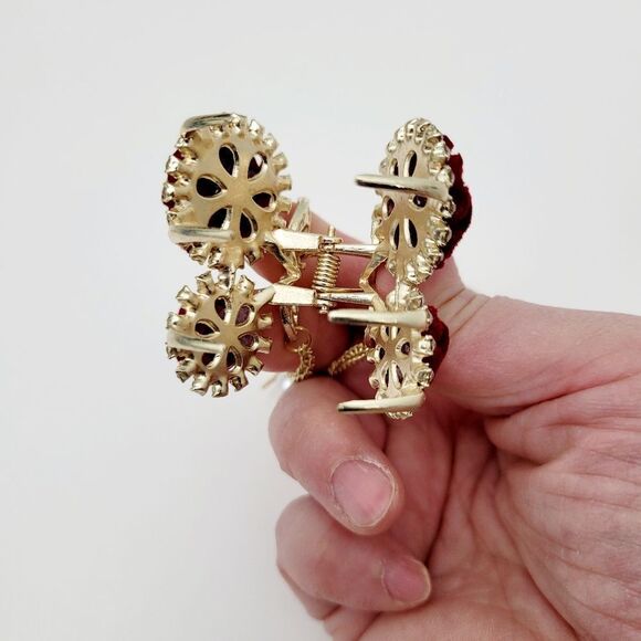 Brand New Gold Tone Red Rose Rhinestone Pearl Hair Claw Clips - Picture 7 of 9